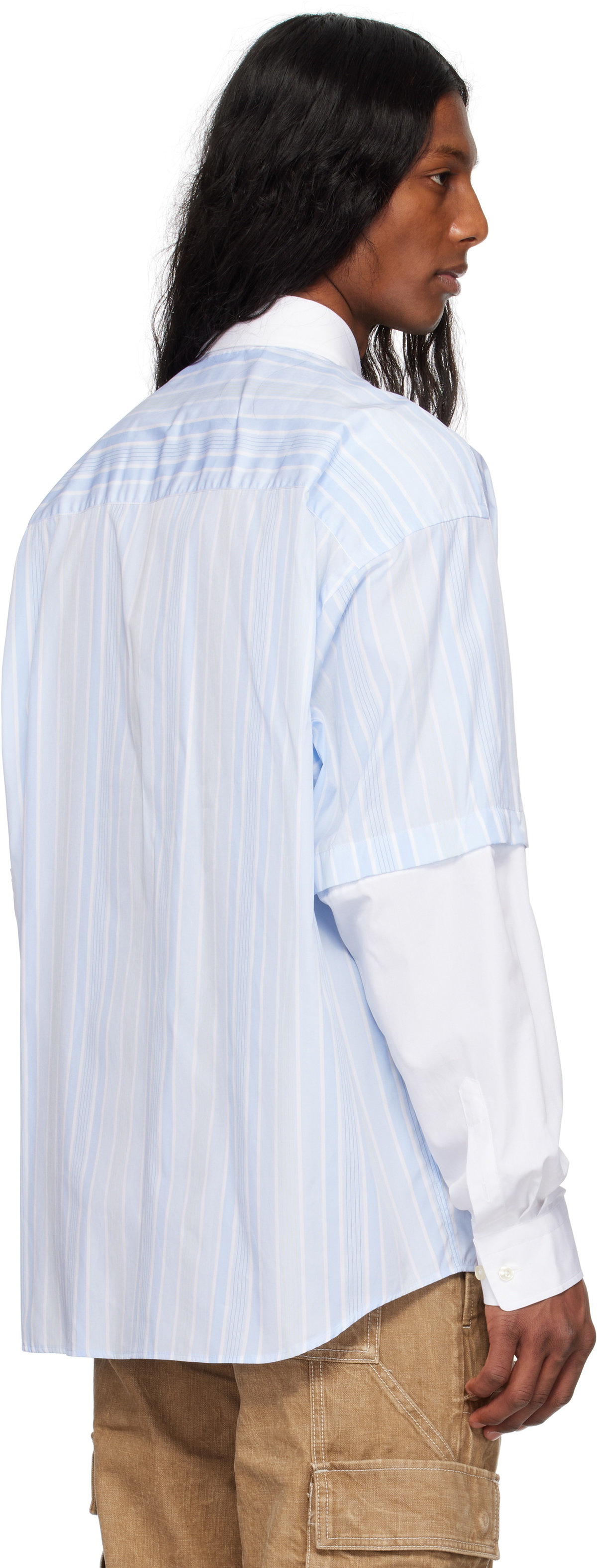 le PÈRE Blue & White Detached Sleeve Button Down Shirt
