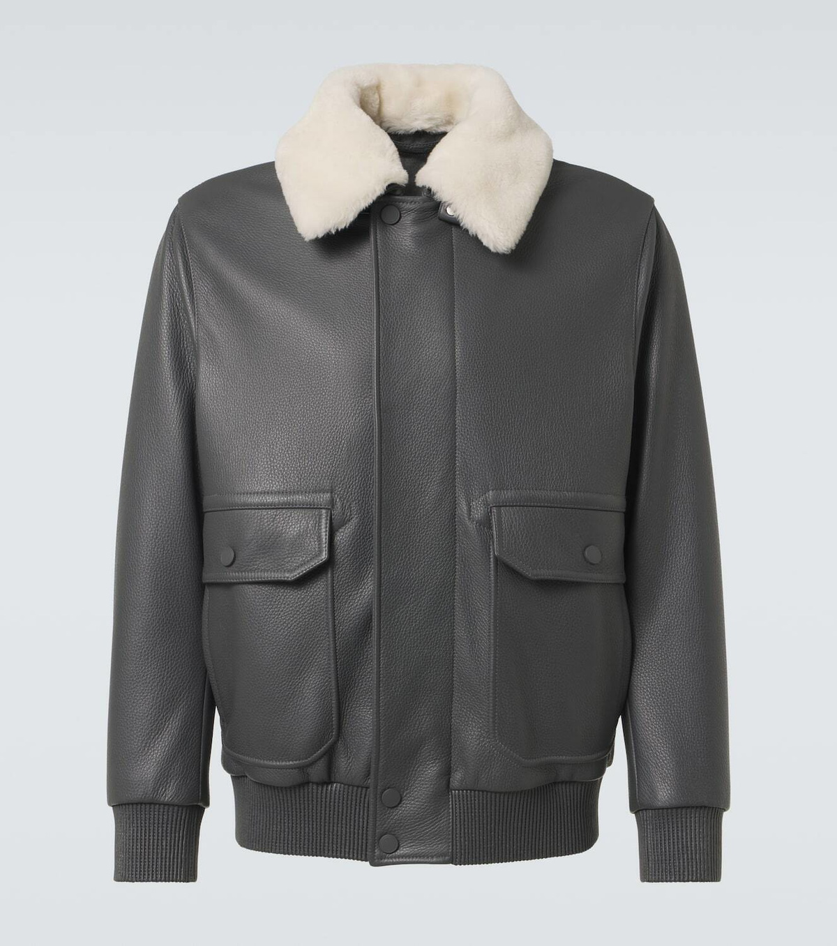 Brioni Shearling-trimmed leather bomber jacket