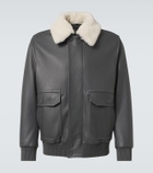 Brioni Shearling-trimmed leather bomber jacket