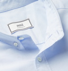 AMI - The Smiley Company Button-Down Collar Logo-Appliquéd Cotton Oxford Shirt - Blue