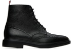 Thom Browne Black Pebble Grain Leather Wingtip Boots