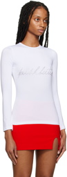 Pushbutton White Crystal Long Sleeve T-Shirt