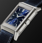 Jaeger-LeCoultre - Reverso Tribute Duoface Hand-Wound 28.3mm Stainless Steel and Leather Watch, Ref. No. 3988482 - Blue