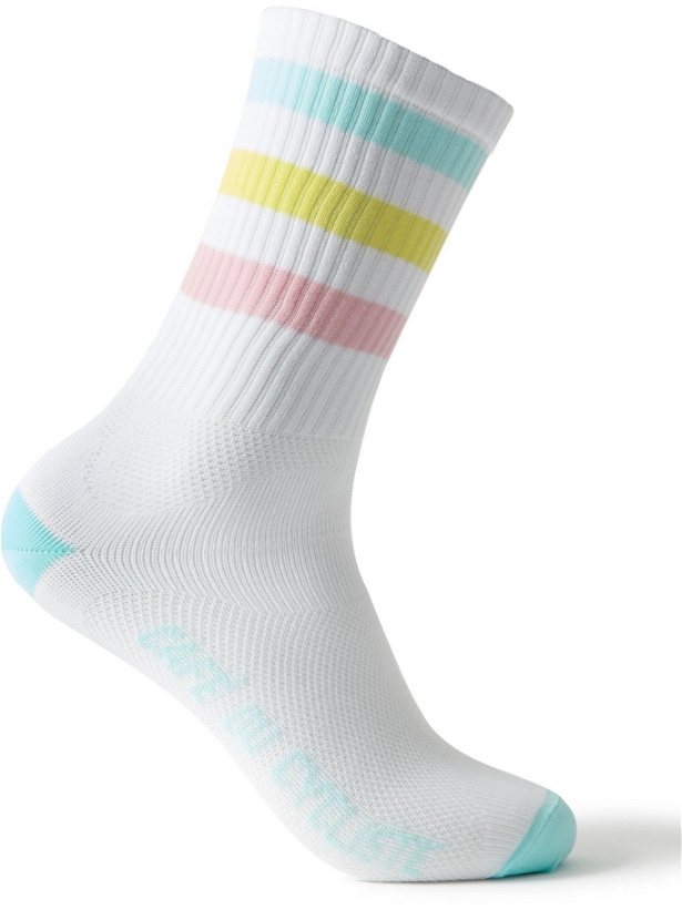 Photo: CAFE DU CYCLISTE - Striped Logo-Jacquard Cycling Socks - White
