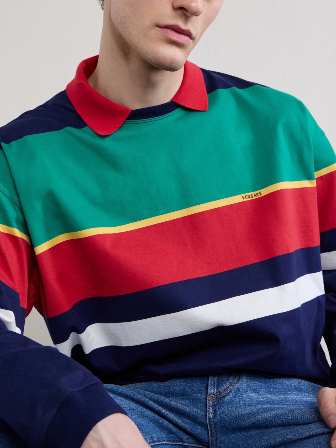 Versace - Logo-Embroidered Striped Cotton-Jersey Sweatshirt - Multi