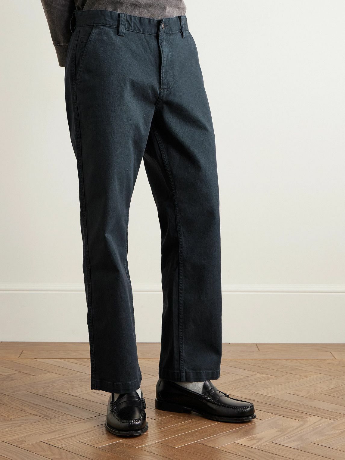 Corridor - Straight-Leg Garment-Dyed Stretch-Cotton Twill Trousers - Blue