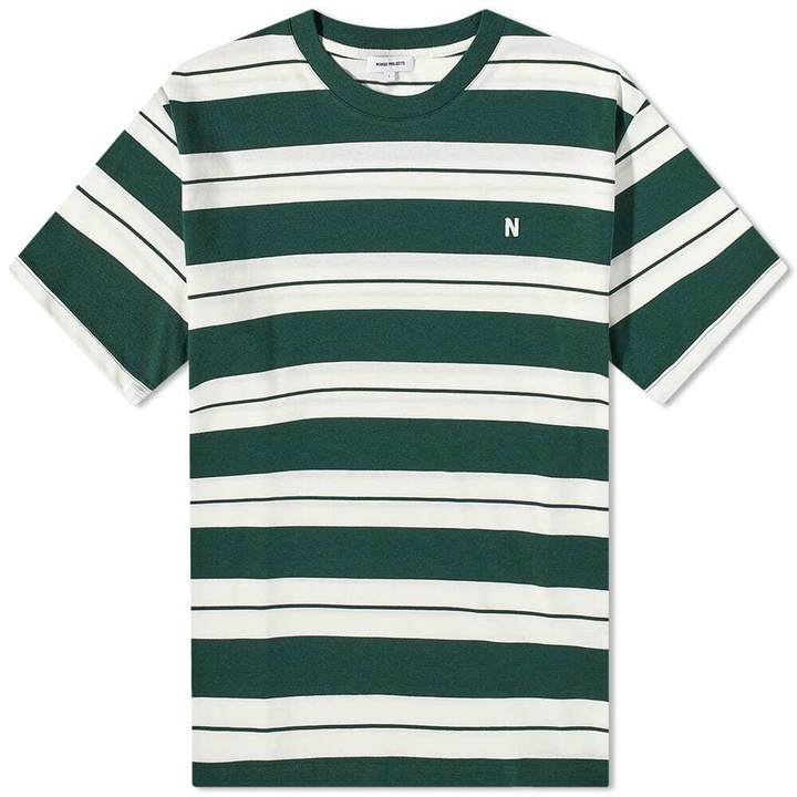 Photo: Norse Projects Men's Johannes Varsity Stripe T-Shirt in Varsity Green