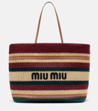 Miu Miu Striped woven raffia-effect tote bag