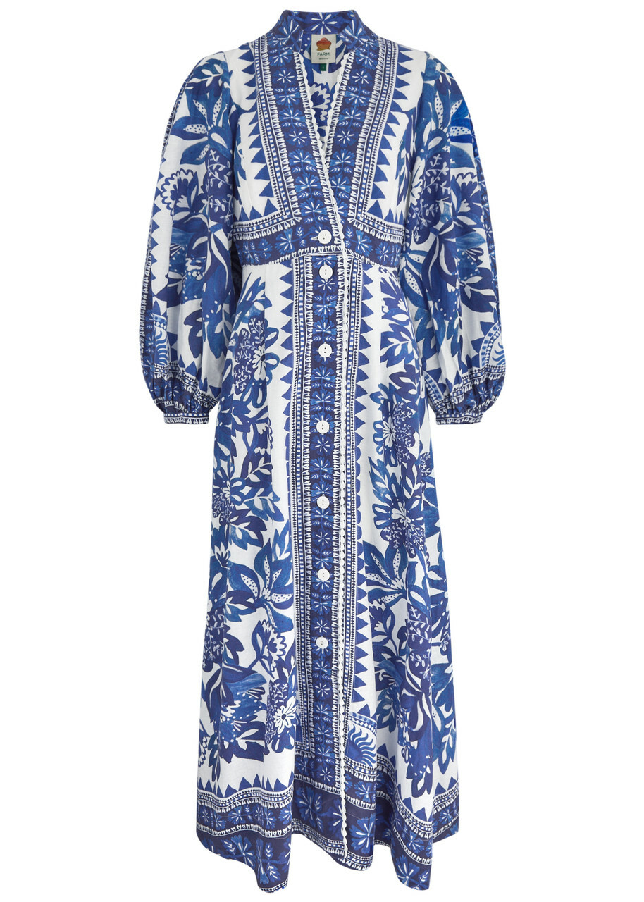 chinese dress ladies Blue Ainika Tiles Maxi Dress – FARM Rio main image 1
