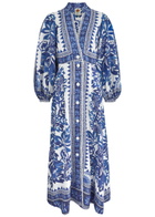 Farm Rio Flora Tapestry Printed Linen-blend Maxi Dress Blue