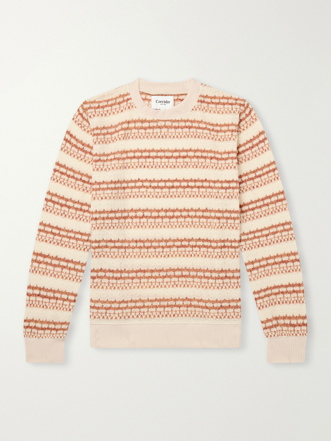Corridor - Striped Pointelle-Knit Sweater - Orange