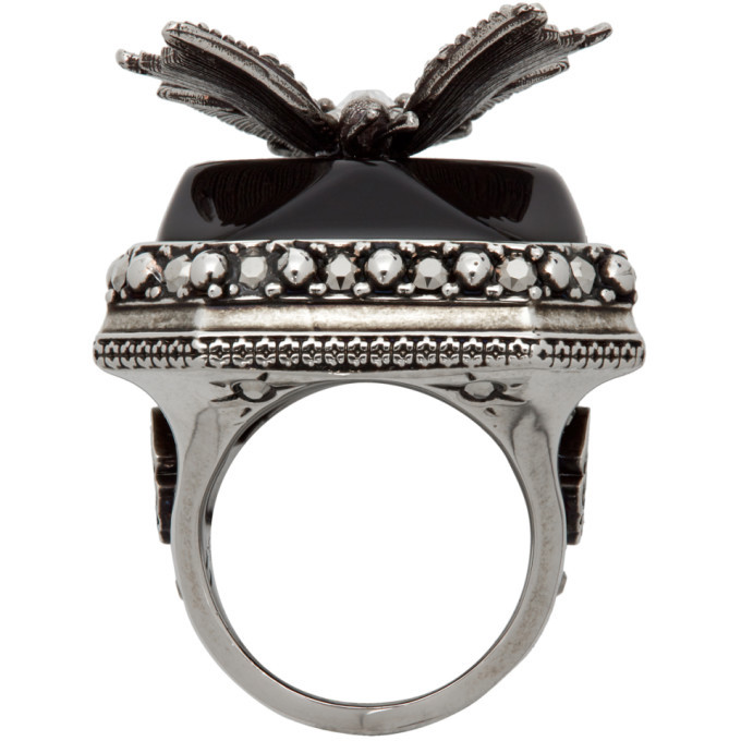 Alexander McQueen Silver Skull and Butterfly Ring