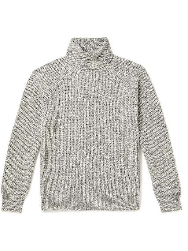 Photo: Brunello Cucinelli - Ribbed Virgin Wool, Cashmere and Silk-Blend Rollneck Sweater - Gray