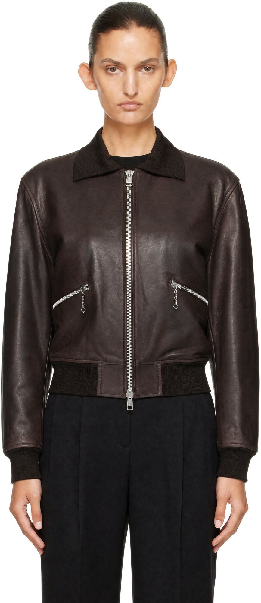 OUR LEGACY Brown Mini Leather Bomber Jacket