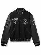 AMIRI - Appliquéd Embroidered Wool-Blend Twill and Leather Varsity Jacket - Black