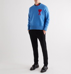 AMI - Oversized Logo-Appliquéd Cotton-Blend Sweater - Blue