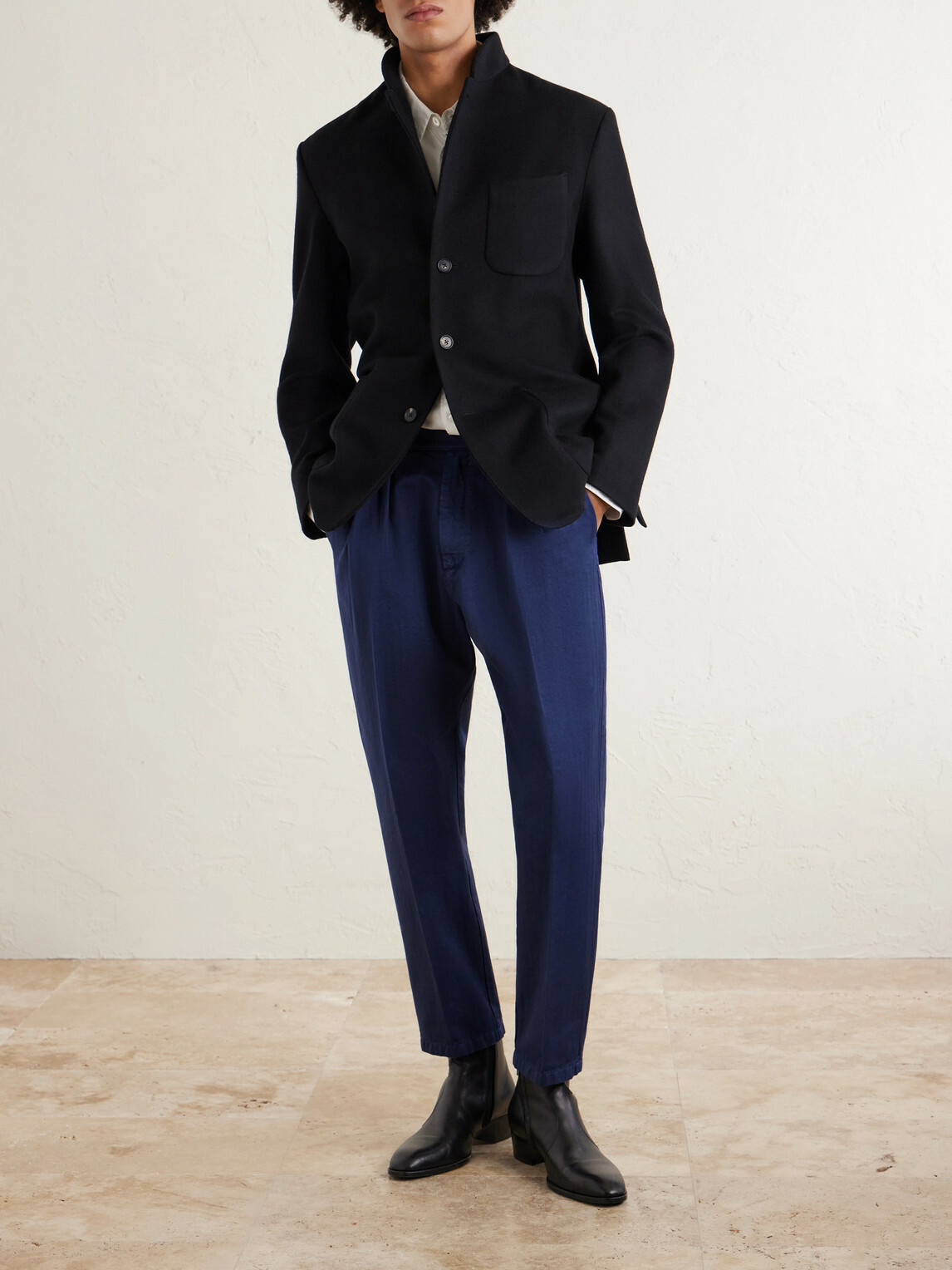 Massimo Alba - Stan Tapered Pleated Herringbone Cotton Trousers - Blue