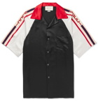 Gucci - Camp-Collar Webbing-Trimmed Satin Shirt - Men - Black