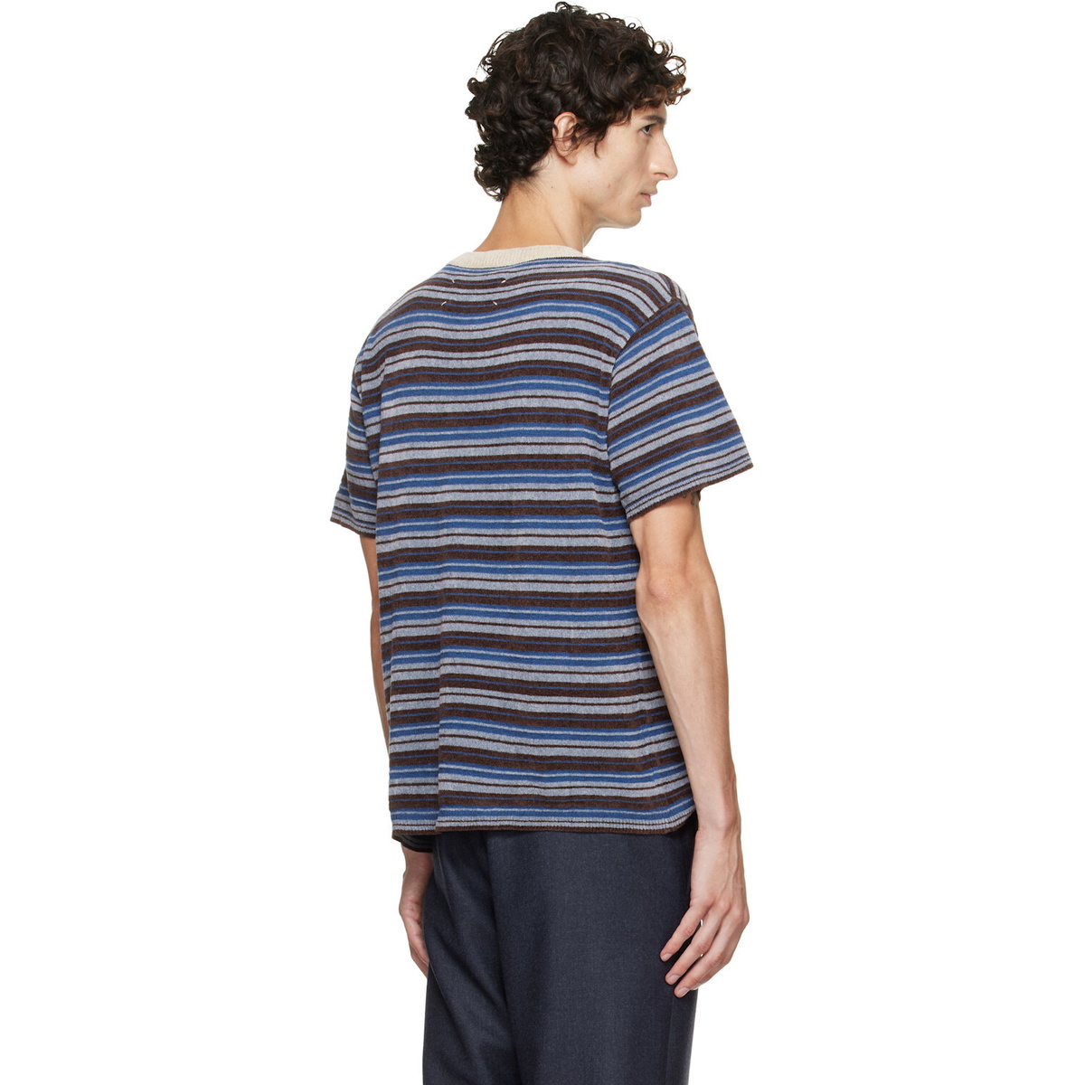 Maison Margiela Blue Striped Wool Crewneck T-shirt