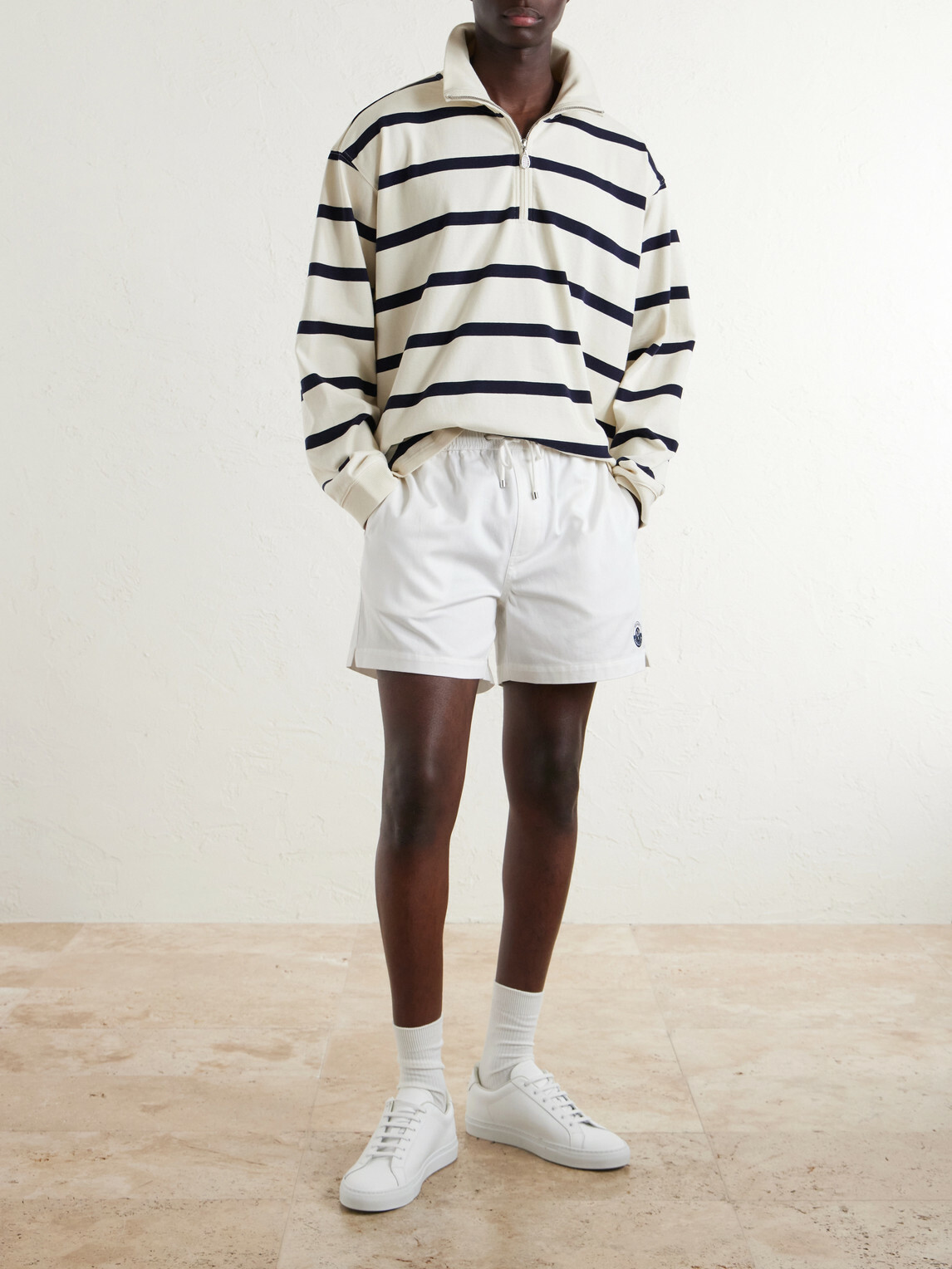 FRAME - Logo-Embroidered Striped Cotton Sweater - Neutrals