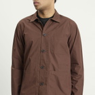 Universal Works Men's Peached Poplin Bakers Overshirt in Brown