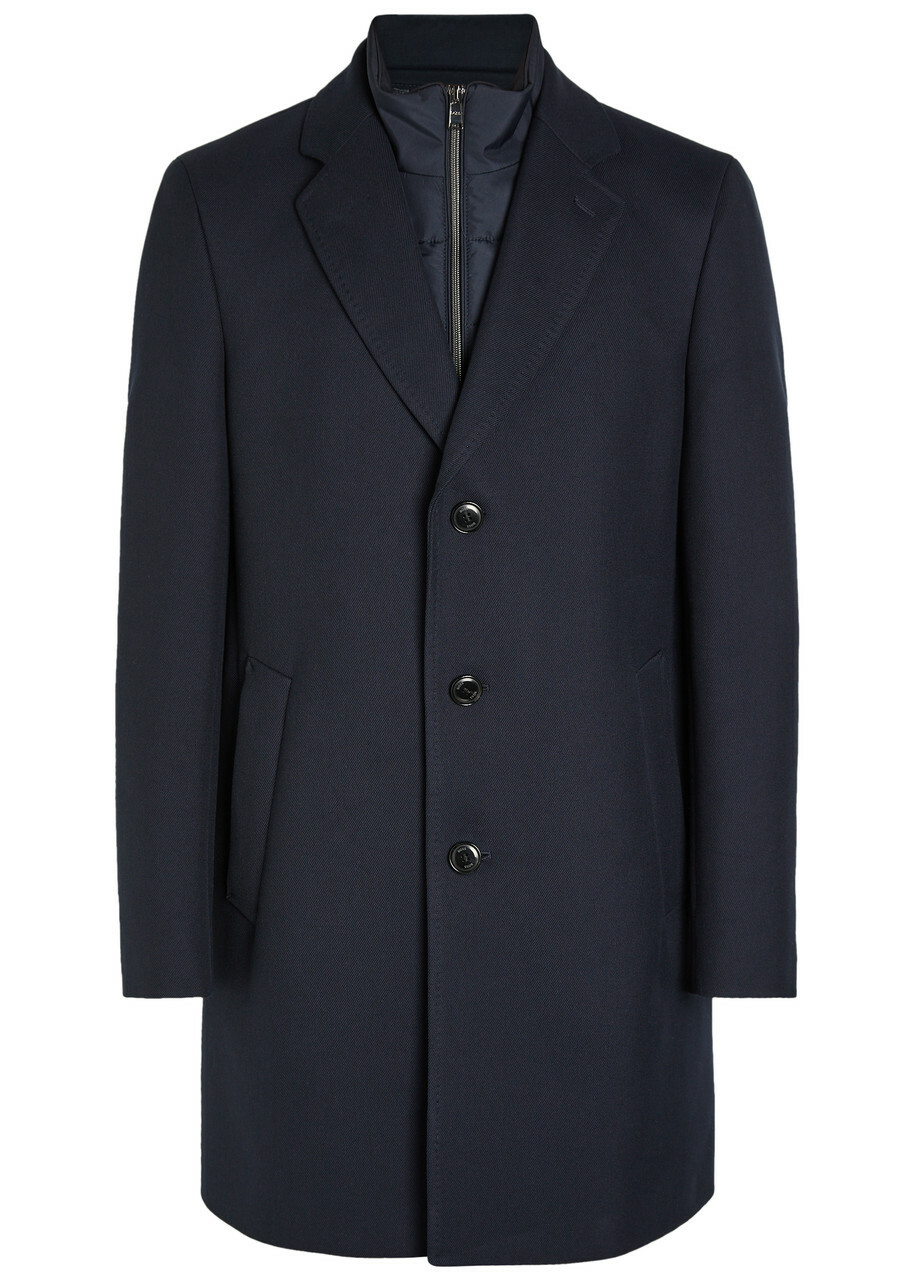 Boss Layered Cotton-blend Coat Navy