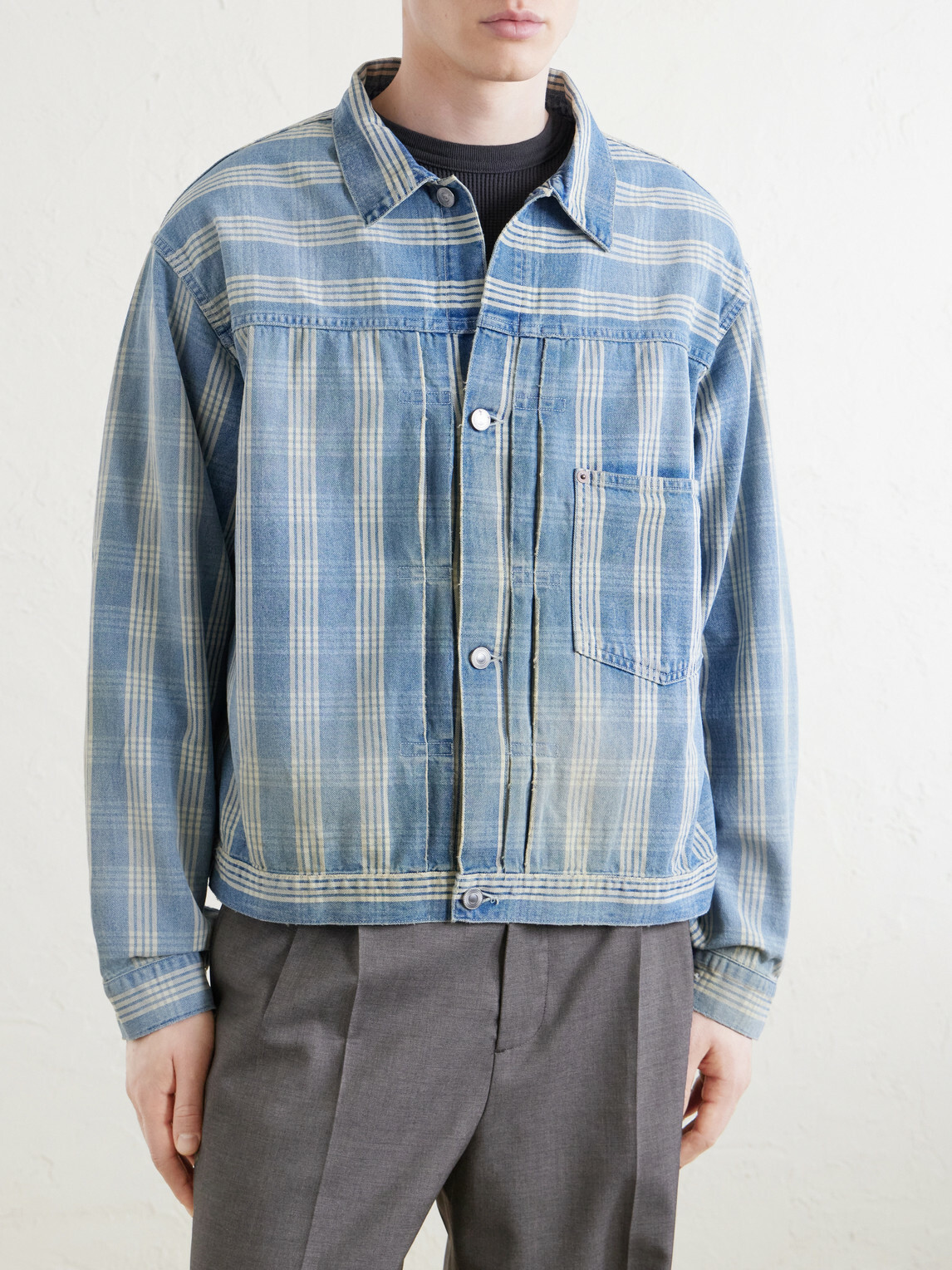 A.PRESSE - Checked Denim Jacket - Blue