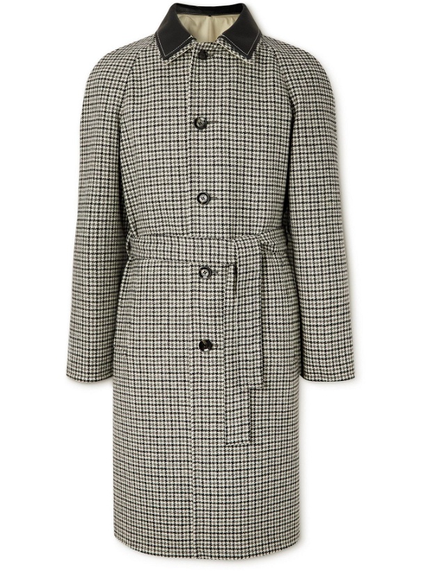 Photo: Tod's - Reversible Leather-Trimmed Houndstooth Wool and Cotton-Gabardine Trench Coat - Gray
