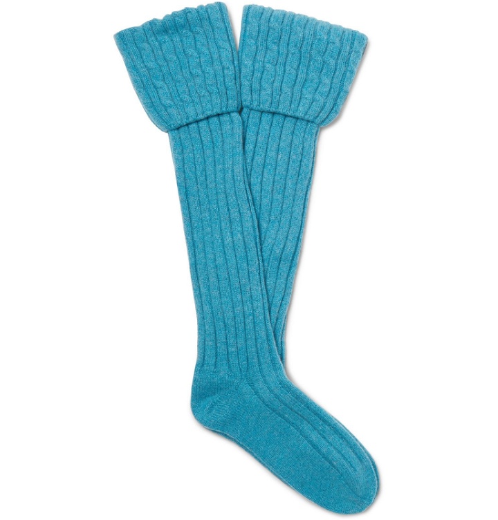 Photo: Emma Willis - Cable-Knit Stretch Cashmere-Blend Socks - Blue