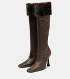 Magda Butrym Faux fur-trimmed satin knee-high boots