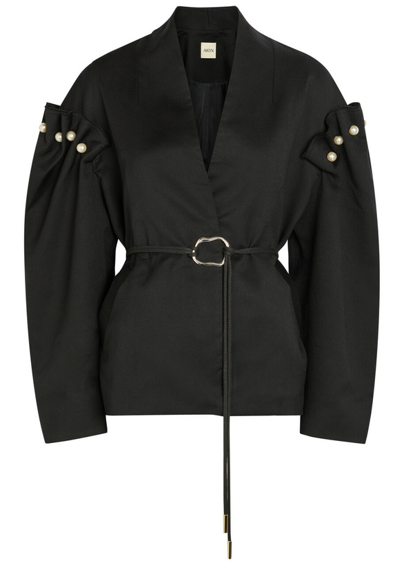 Photo: Akyn Ulla Pearl Embellished Belted Woven Jacket Black