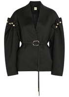 Akyn Ulla Pearl Embellished Belted Woven Jacket Black