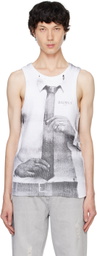 Balmain White Ribbed Tie Print Tank Top