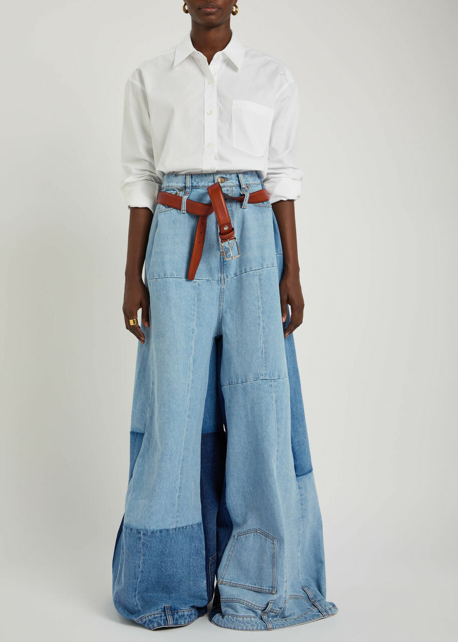 A.W.A.K.E Mode Panelled Two-tone Wide-leg Jeans Blue