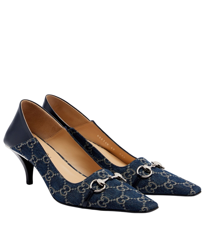 Photo: Gucci Vittoria leather-trimmed denim pumps