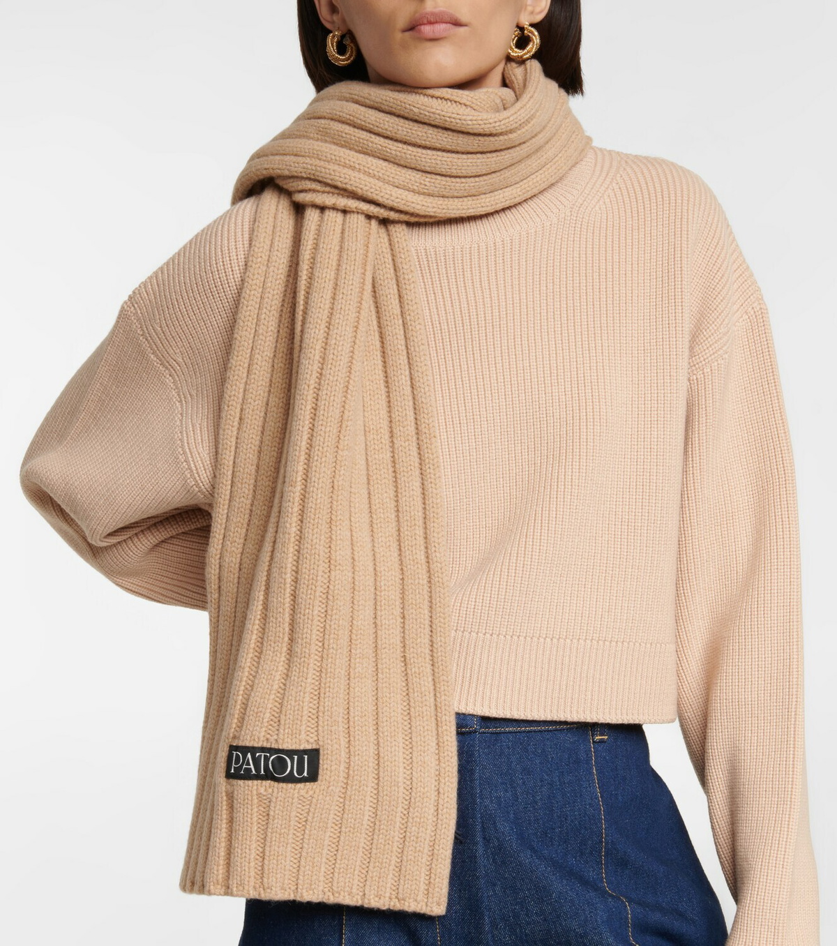 Patou Ribbed-knit wool and cashmere scarf