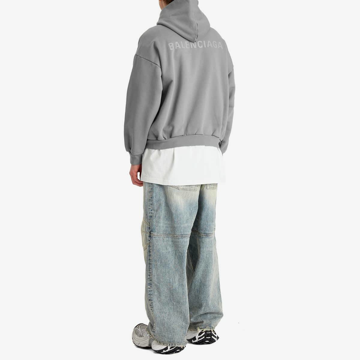 パーカー・フーディ BALENCIAGA BALENCIAGA BACK REFLECTIVE MEDIUM FIT HOODIE Balenciaga Back Reflective Hoodie Medium Fit in Grey Blue
