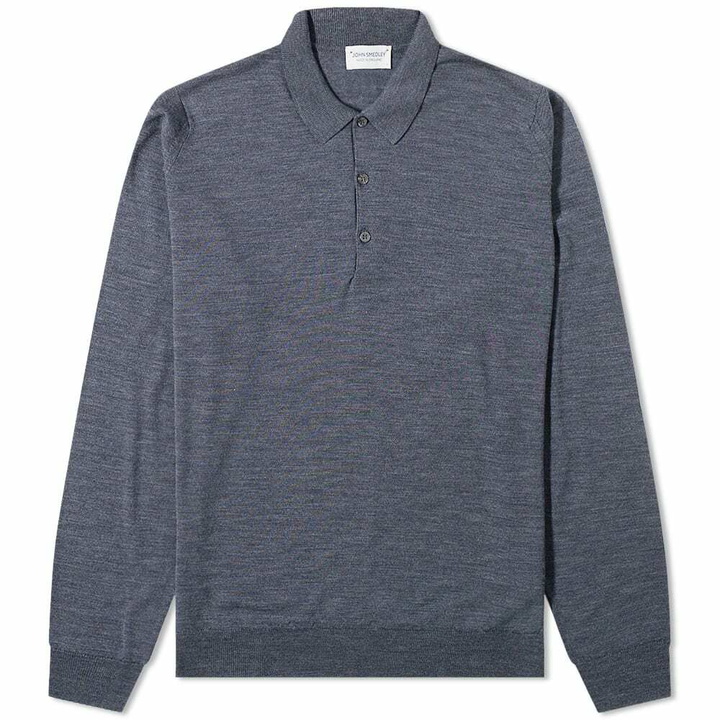 Photo: John Smedley Men's Belper Merino Knit Long Sleeve Polo Shirt in Charcoal