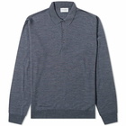 John Smedley Men's Belper Merino Knit Long Sleeve Polo Shirt in Charcoal