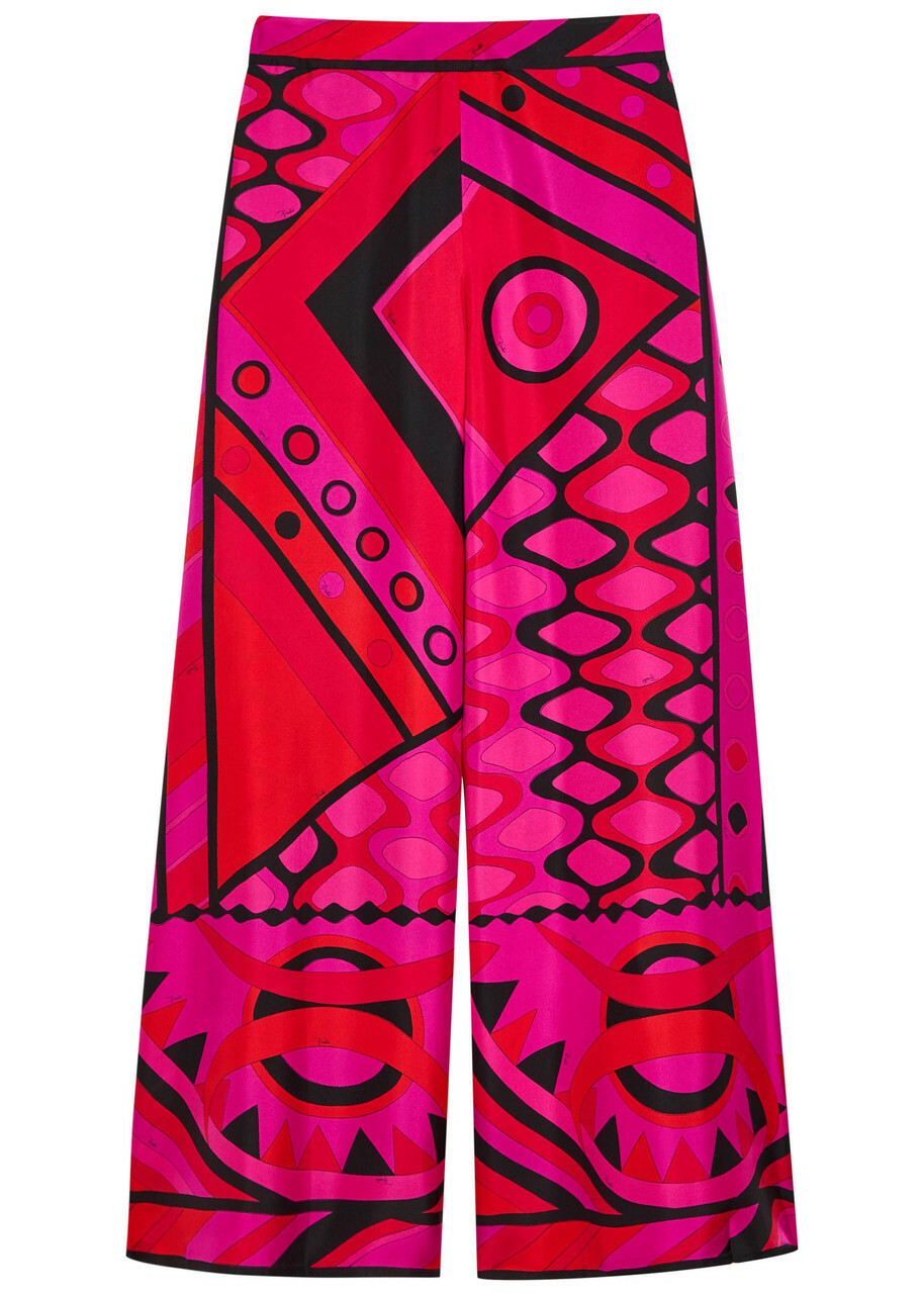 Pucci Printed Wide-leg Silk Trousers Pink