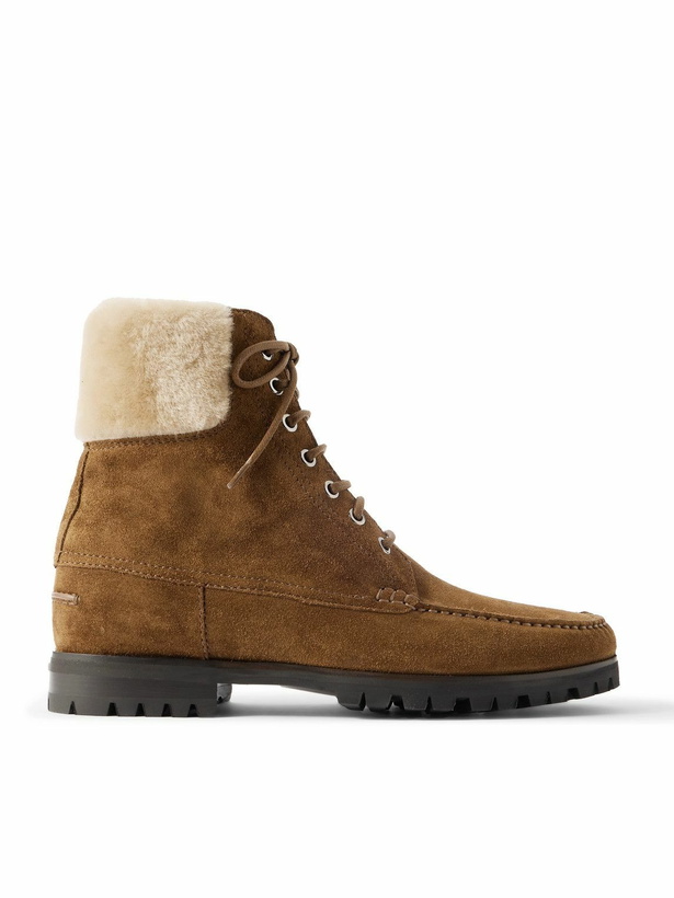 Photo: Manolo Blahnik - Sycamore Shearling-Trimmed Suede Boots - Brown
