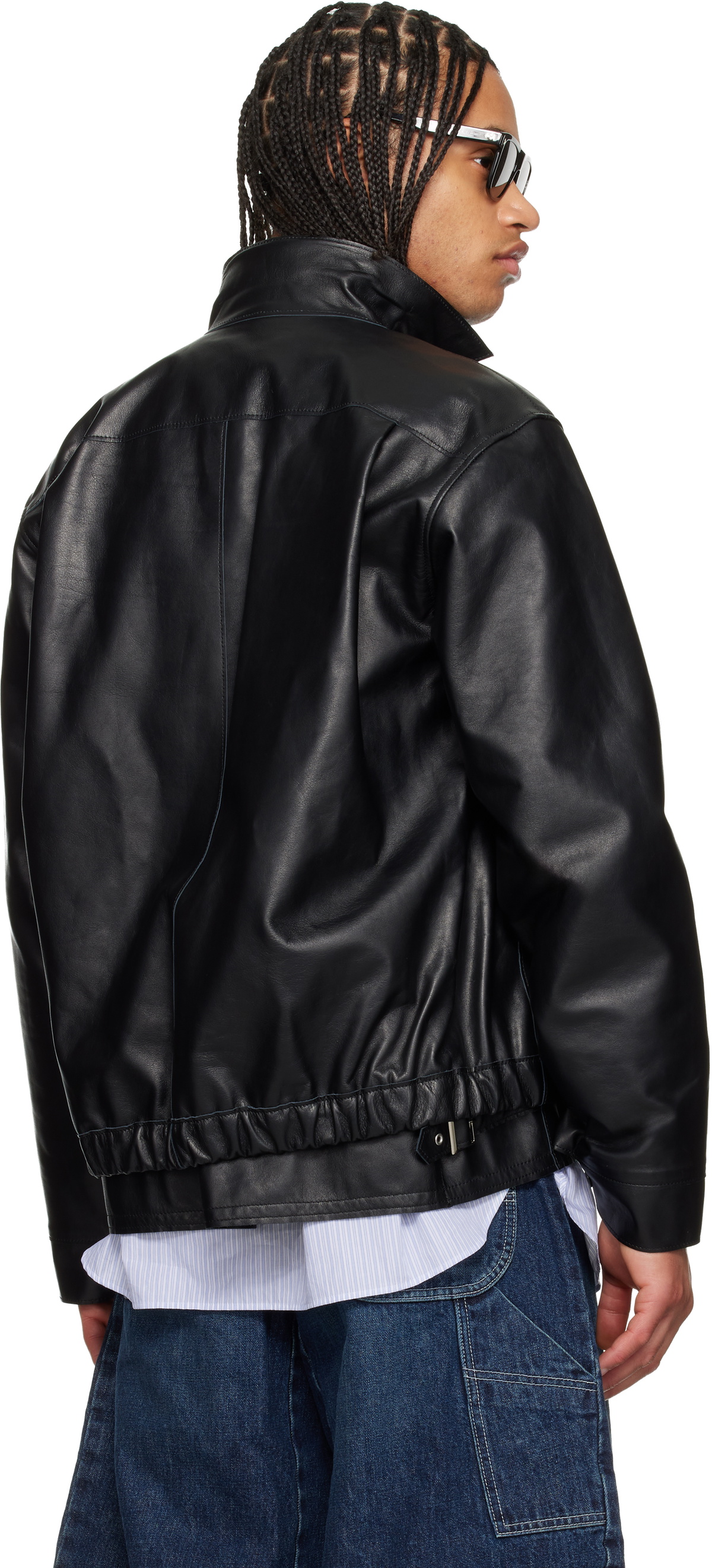 sacai Black Layered Hem Leather Jacket