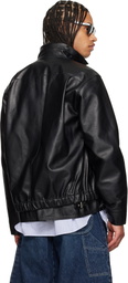 sacai Black Layered Hem Leather Jacket