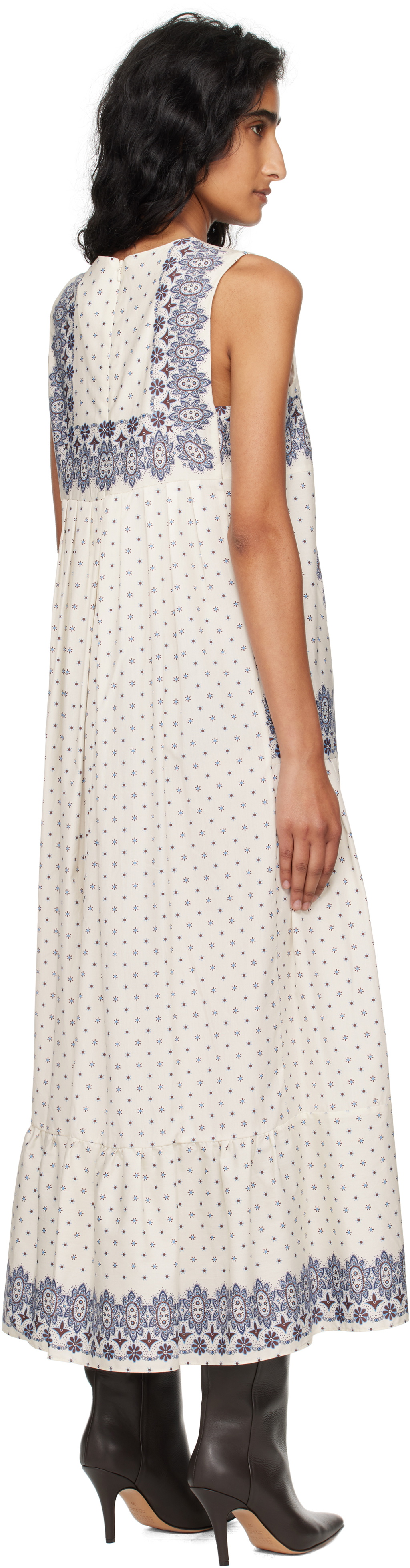 Weekend Max Mara Off-White & Blue Manila Midi Dress