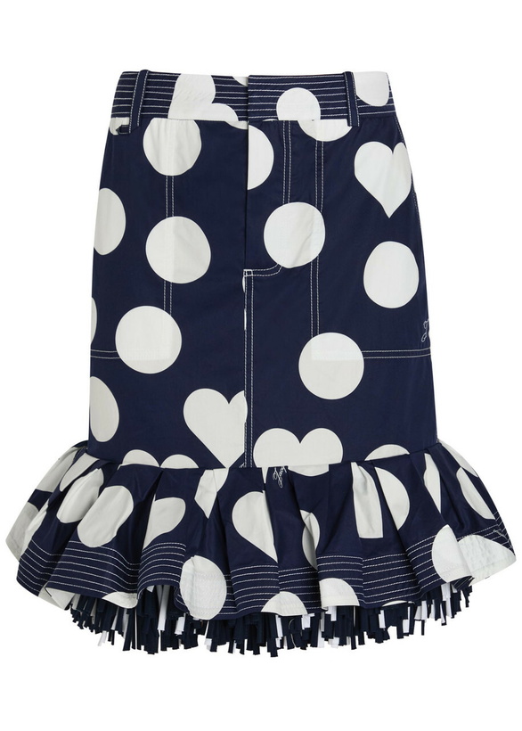 Photo: Jacquemus La Jupe Cabana Polka dot Fringed Cotton Knee-length Skirt Navy