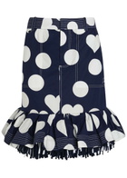 Jacquemus La Jupe Cabana Polka dot Fringed Cotton Knee-length Skirt Navy