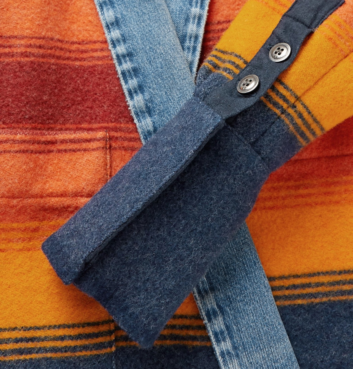 Greg Lauren - Boxy Kimono Studio Distressed Denim-Trimmed Striped 
