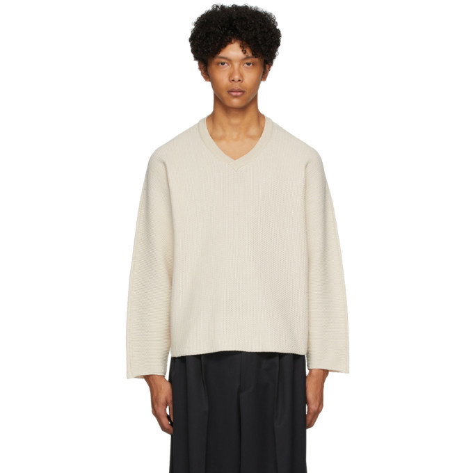 Photo: Homme Plisse Issey Miyake Off-White Rustic V-Neck Sweater