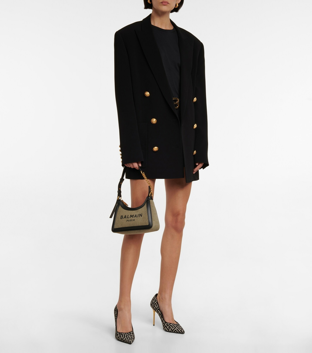 Balmain monogram-jacquard wool blazer - Black