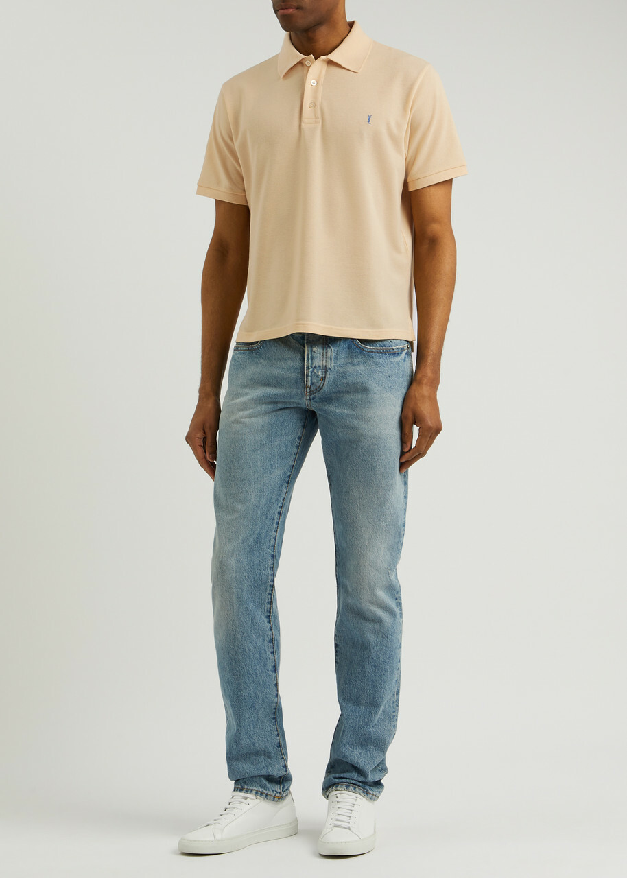 Saint Laurent Logo-embroidered Piqué Cotton-blend Polo Shirt Yellow